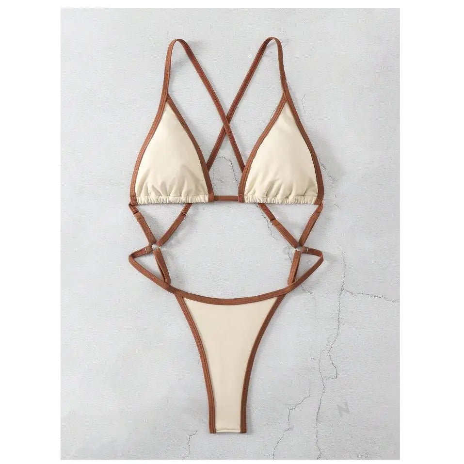 Cikini Summer Beach Women's Contrast Trim Halterneck One - Piece Swimsuit Sexy Swimwear Bathing Suit - Nouti.market