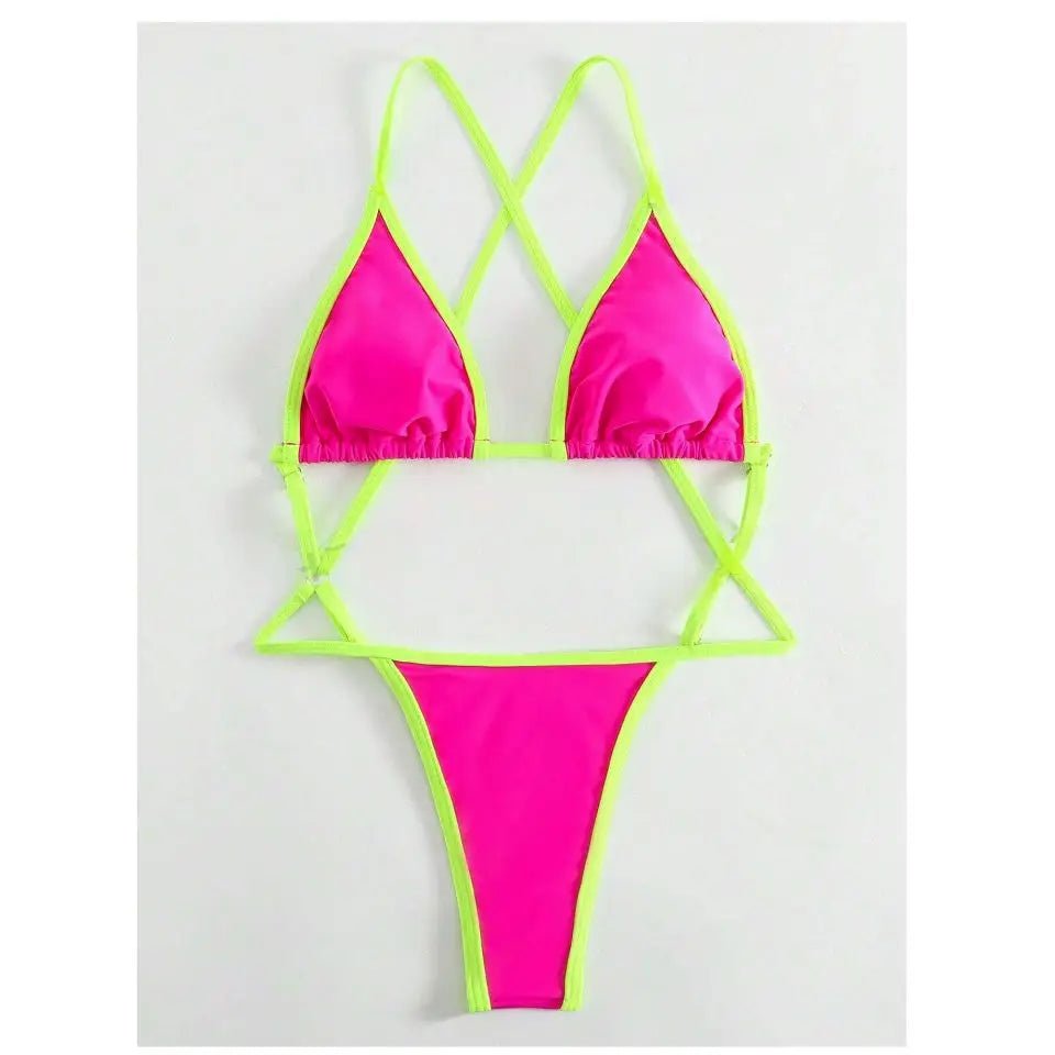 Cikini Summer Beach Women's Contrast Trim Halterneck One - Piece Swimsuit Sexy Swimwear Bathing Suit - Nouti.market