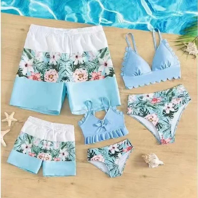 Family Matching Swimwear Sets Mother Daughter Father Son Swimwear Trunks Mom Girls Bikini Swimsuit Dad Boys Beach Family Clothes - Nouti.market