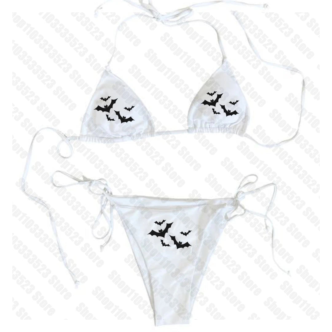 Fashion Swimwear Women Y2k style Punk Print Bikini Set Sexy Thong Swimsuit Two Pieces Bathing Suit Gothic Bathing Suit Emo girls - Nouti.market