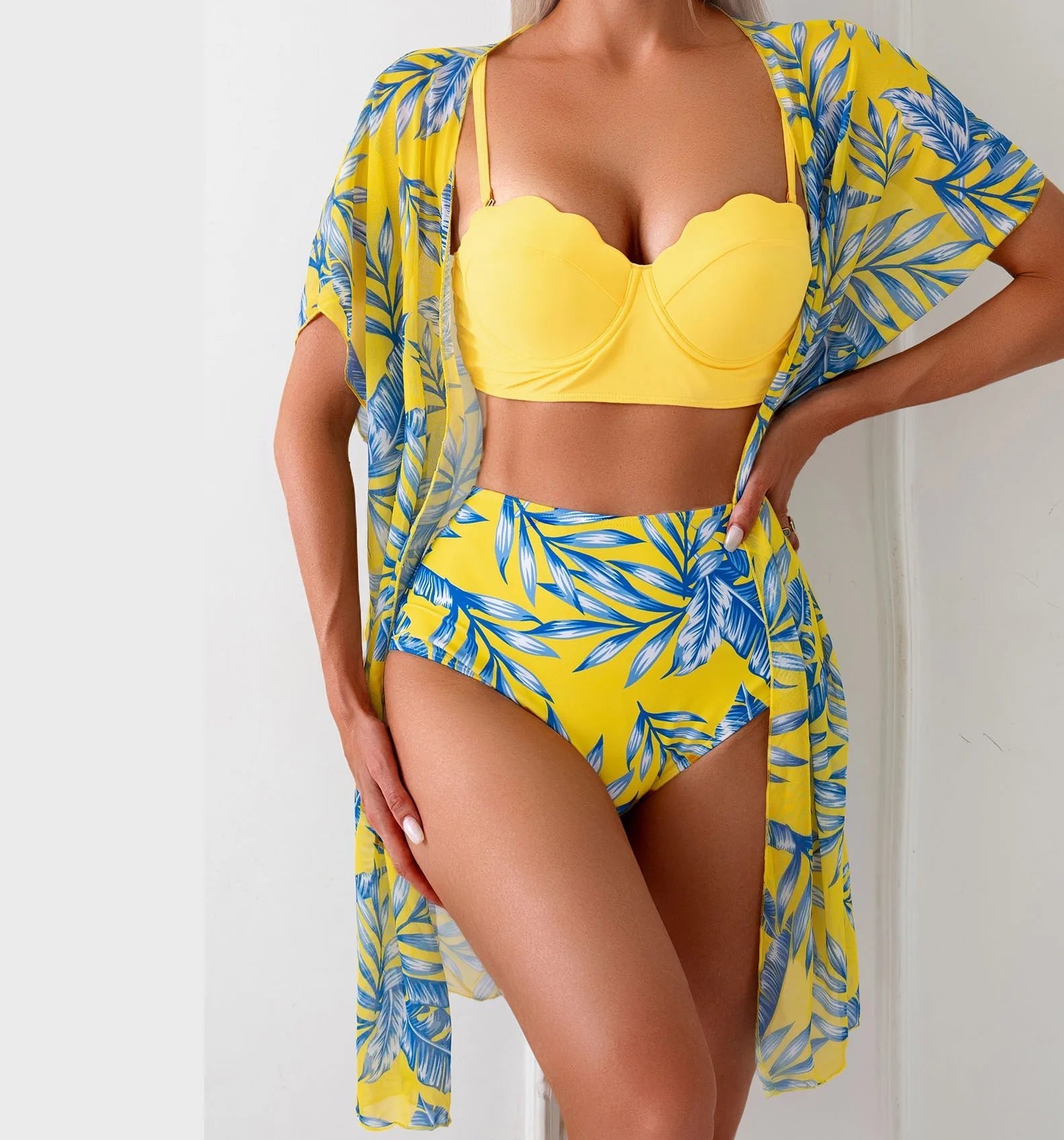 Floral Print Three Pieces Bikini Set Cover Up Women Swimsuit Print Long Sleeve Swimwear Biquini Bathing Suit 2025 Summer - Nouti.market
