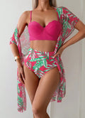 Floral Print Three Pieces Bikini Set Cover Up Women Swimsuit Print Long Sleeve Swimwear Biquini Bathing Suit 2025 Summer - Nouti.market
