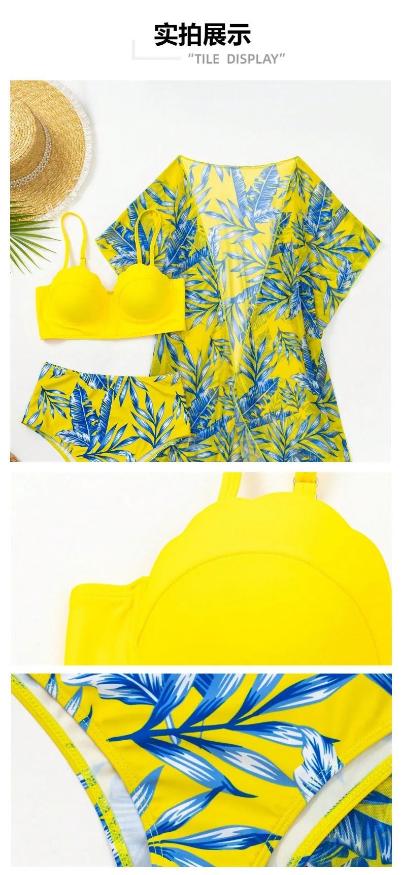Floral Print Three Pieces Bikini Set Cover Up Women Swimsuit Print Long Sleeve Swimwear Biquini Bathing Suit 2025 Summer - Nouti.market