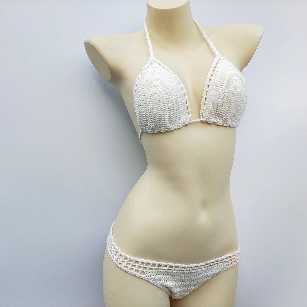 Have Lining Chest Pad Micro Bikini Set Women Crochet Sexy Swimsuit Solid Bikini Backless Swimwear Low Waist Bathing Suit Female - Nouti.market