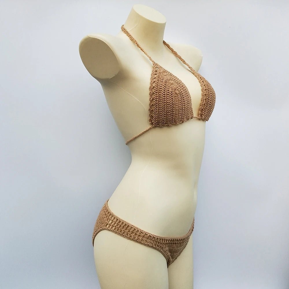 Have Lining Chest Pad Micro Bikini Set Women Crochet Sexy Swimsuit Solid Bikini Backless Swimwear Low Waist Bathing Suit Female - Nouti.market