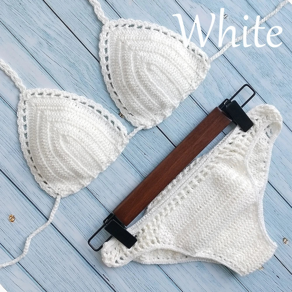 Have Lining Chest Pad Micro Bikini Set Women Crochet Sexy Swimsuit Solid Bikini Backless Swimwear Low Waist Bathing Suit Female - Nouti.market
