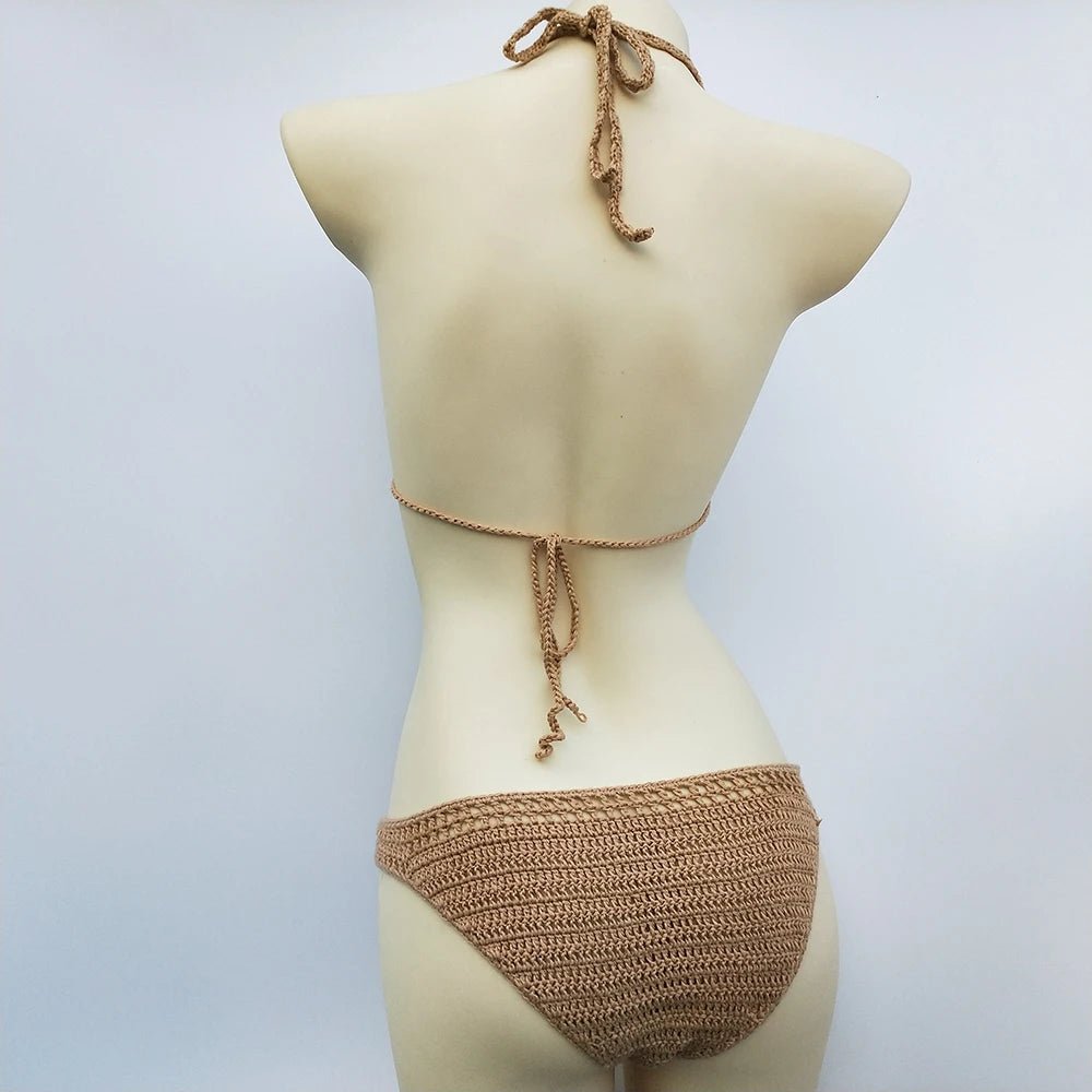 Have Lining Chest Pad Micro Bikini Set Women Crochet Sexy Swimsuit Solid Bikini Backless Swimwear Low Waist Bathing Suit Female - Nouti.market