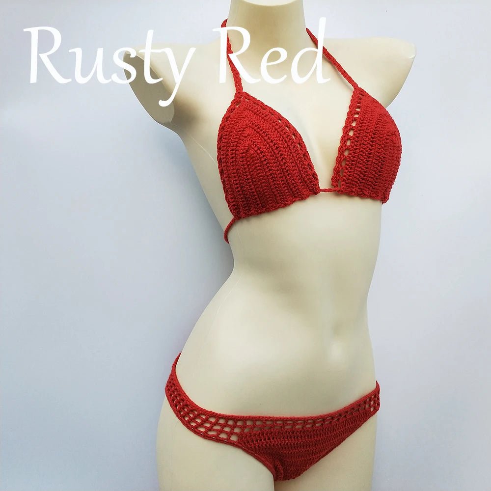 Have Lining Chest Pad Micro Bikini Set Women Crochet Sexy Swimsuit Solid Bikini Backless Swimwear Low Waist Bathing Suit Female - Nouti.market