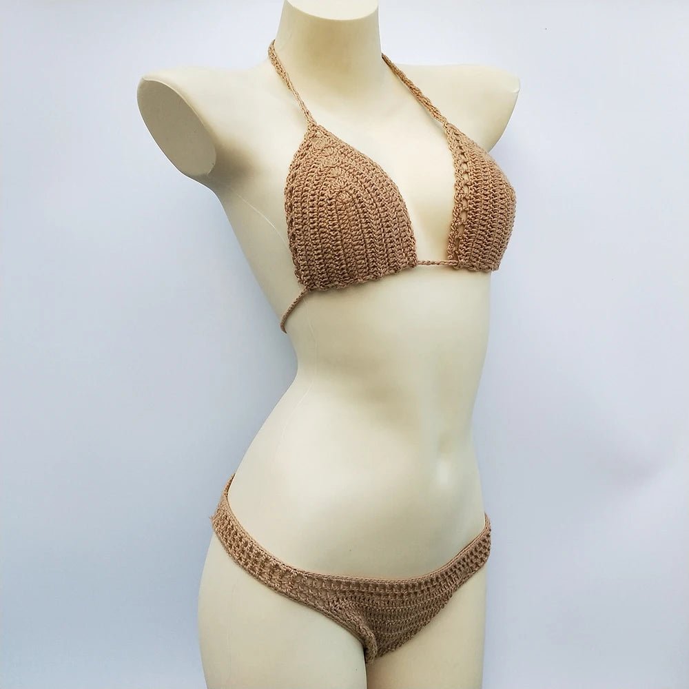 Have Lining Chest Pad Micro Bikini Set Women Crochet Sexy Swimsuit Solid Bikini Backless Swimwear Low Waist Bathing Suit Female - Nouti.market