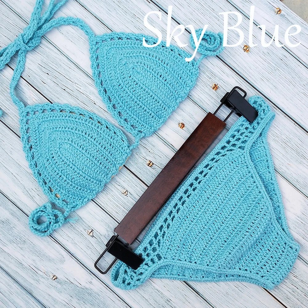 Have Lining Chest Pad Micro Bikini Set Women Crochet Sexy Swimsuit Solid Bikini Backless Swimwear Low Waist Bathing Suit Female - Nouti.market