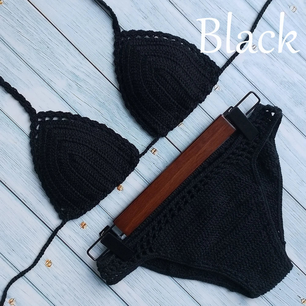 Have Lining Chest Pad Micro Bikini Set Women Crochet Sexy Swimsuit Solid Bikini Backless Swimwear Low Waist Bathing Suit Female - Nouti.market