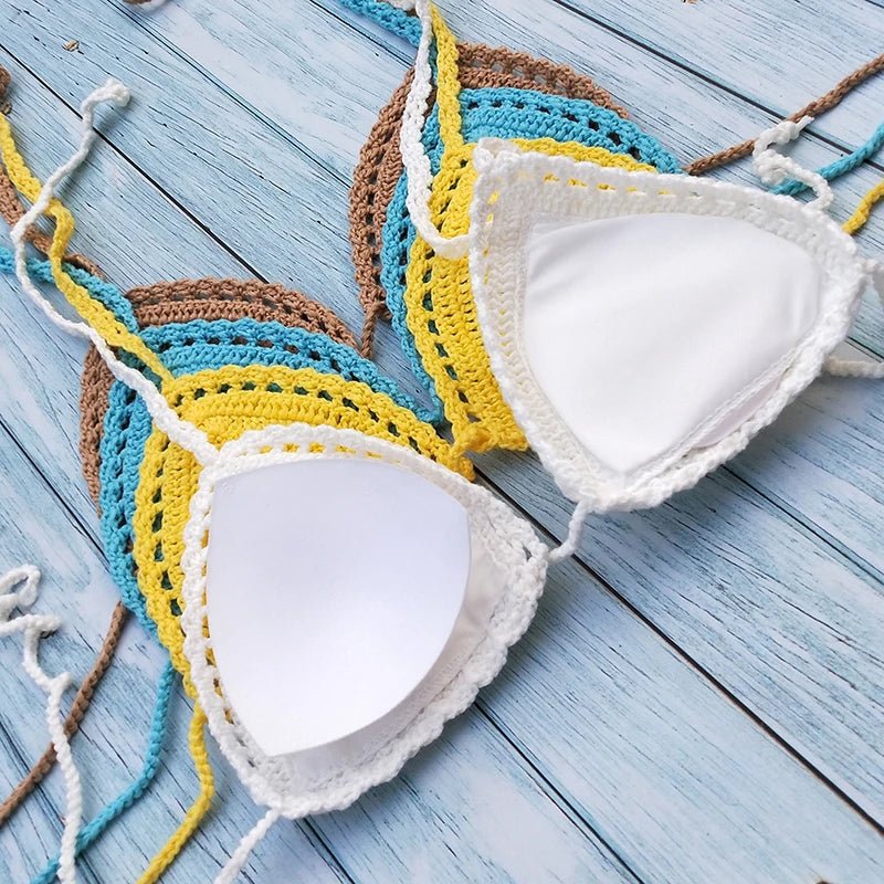Have Lining Chest Pad Micro Bikini Set Women Crochet Sexy Swimsuit Solid Bikini Backless Swimwear Low Waist Bathing Suit Female - Nouti.market