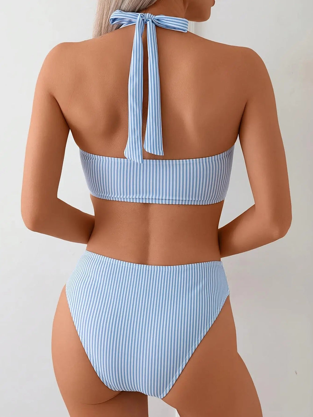 NauticalStriped Bikini Seductive Fashionable Beachwear Bikini Triangle Two - Piece Tie - Back Bikini Euro American Chic Swimsuit - Nouti.market