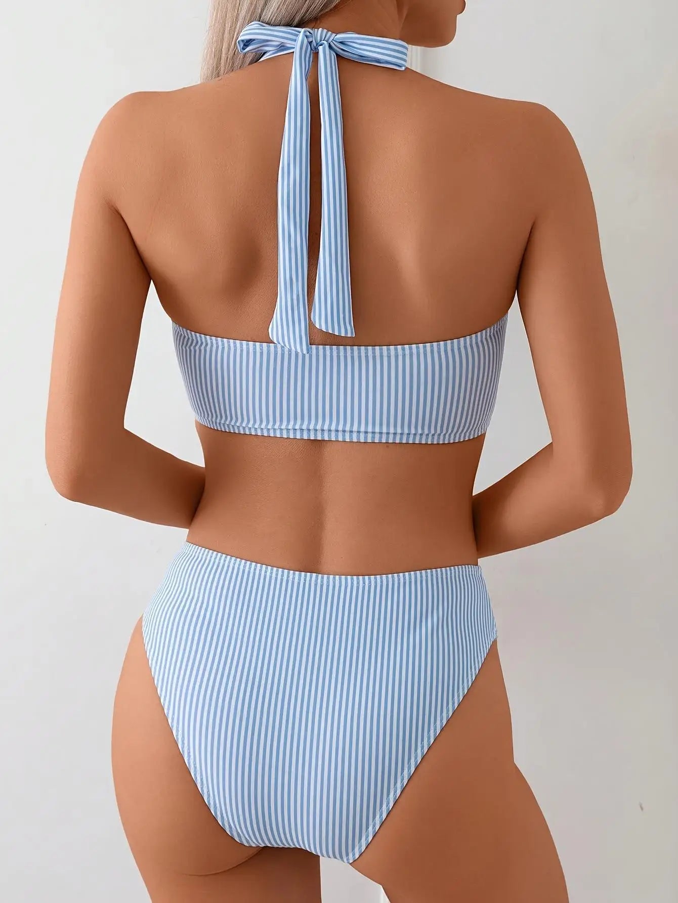 NauticalStriped Bikini Seductive Fashionable Beachwear Bikini Triangle Two - Piece Tie - Back Bikini Euro American Chic Swimsuit - Nouti.market