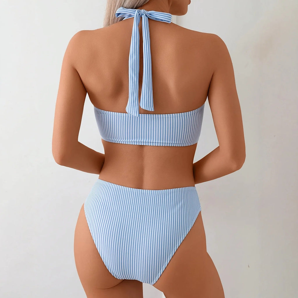 NauticalStriped Bikini Seductive Fashionable Beachwear Bikini Triangle Two - Piece Tie - Back Bikini Euro American Chic Swimsuit - Nouti.market