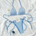 New Euro - American Striped Bikini Set Women Outdoor Vacation Beach Sexy Halter Split Swimsuit Lace - Up Thong Brazilian Swimwear - Nouti.market