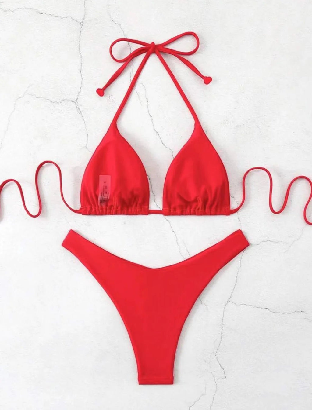 New Halter Bikini Women Solid Color Two - Piece Set Sexy Split Swimsuit Yellow Red Black Coffee White Pink Lace Up Bathing Suit - Nouti.market