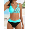 New Summer Beach New Women's Bikini Two Piece Swimsuit Shining Diagonal Rod Print Holiday Lace Up Beach Swimsuit S - 5XL - Nouti.market