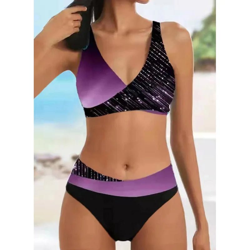 New Summer Beach New Women's Bikini Two Piece Swimsuit Shining Diagonal Rod Print Holiday Lace Up Beach Swimsuit S - 5XL - Nouti.market