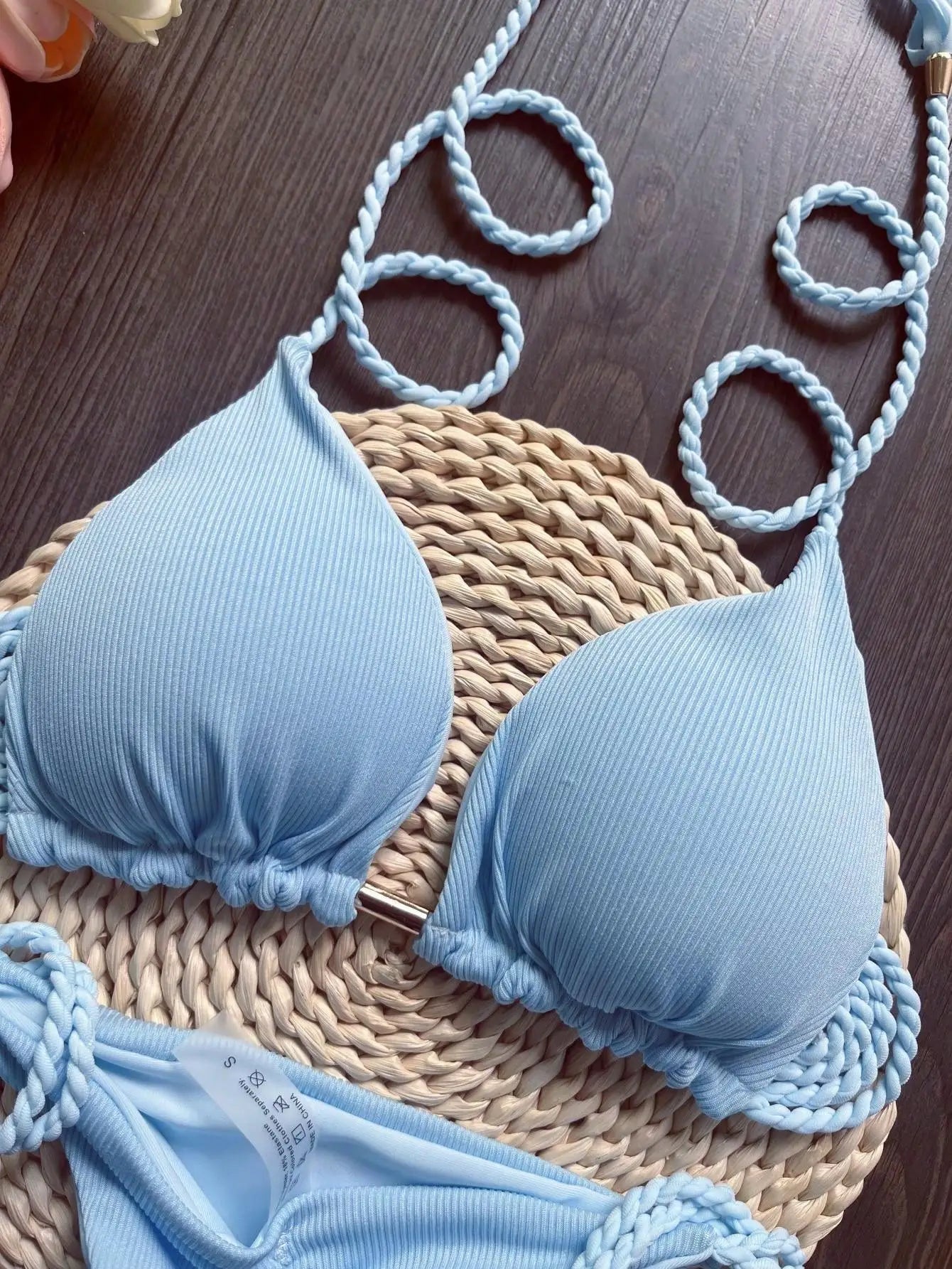 RUOTONSEPT 2024 Sexy Women Swimsuit Braiding rope Bikini Set Two - piece Triangle Solid Swimwear Bathing Suit Brazilian Biquinis - Nouti.market