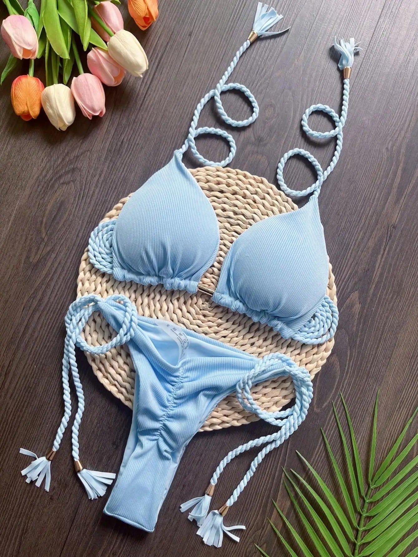 RUOTONSEPT 2024 Sexy Women Swimsuit Braiding rope Bikini Set Two - piece Triangle Solid Swimwear Bathing Suit Brazilian Biquinis - Nouti.market