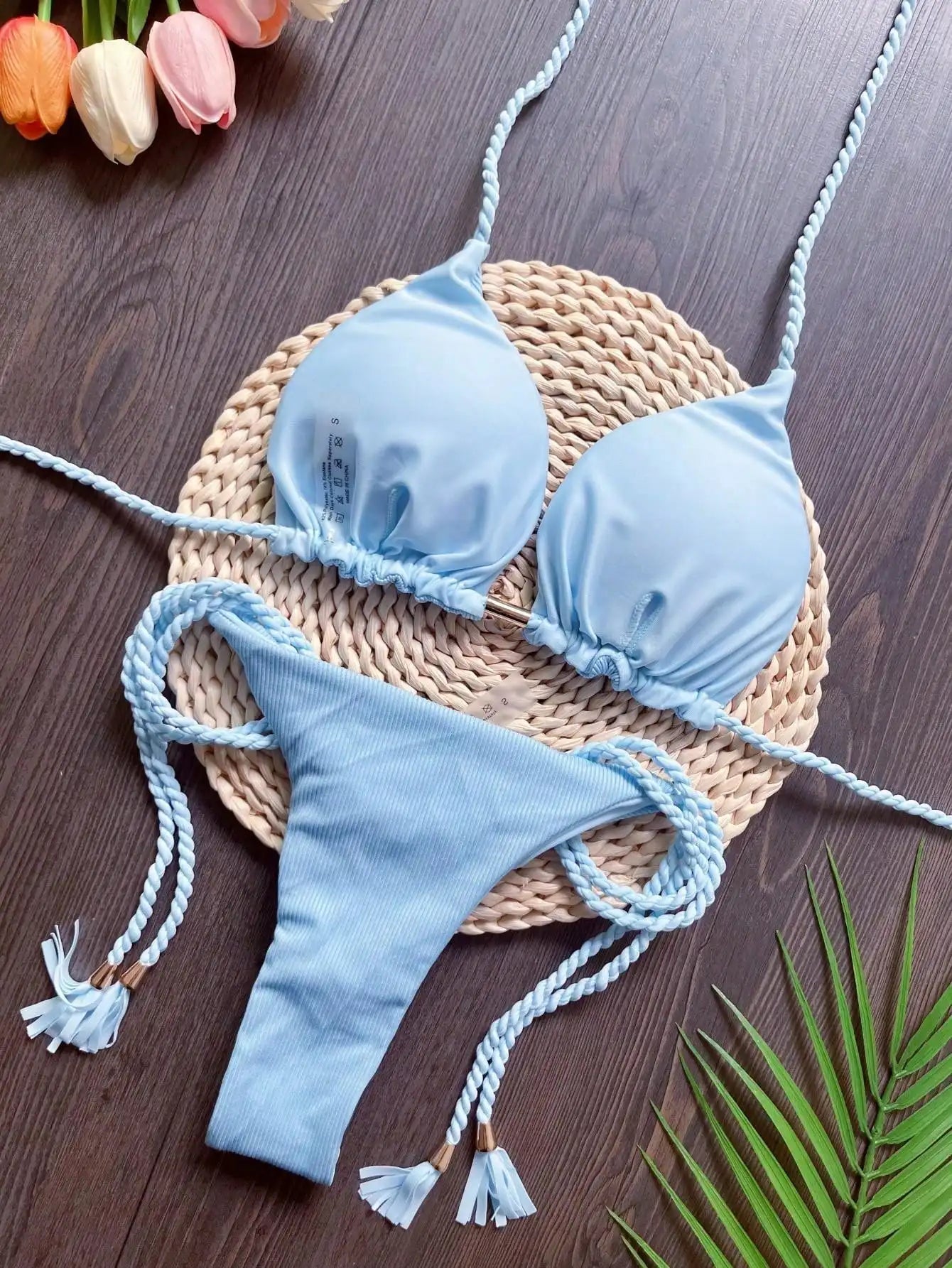 RUOTONSEPT 2024 Sexy Women Swimsuit Braiding rope Bikini Set Two - piece Triangle Solid Swimwear Bathing Suit Brazilian Biquinis - Nouti.market