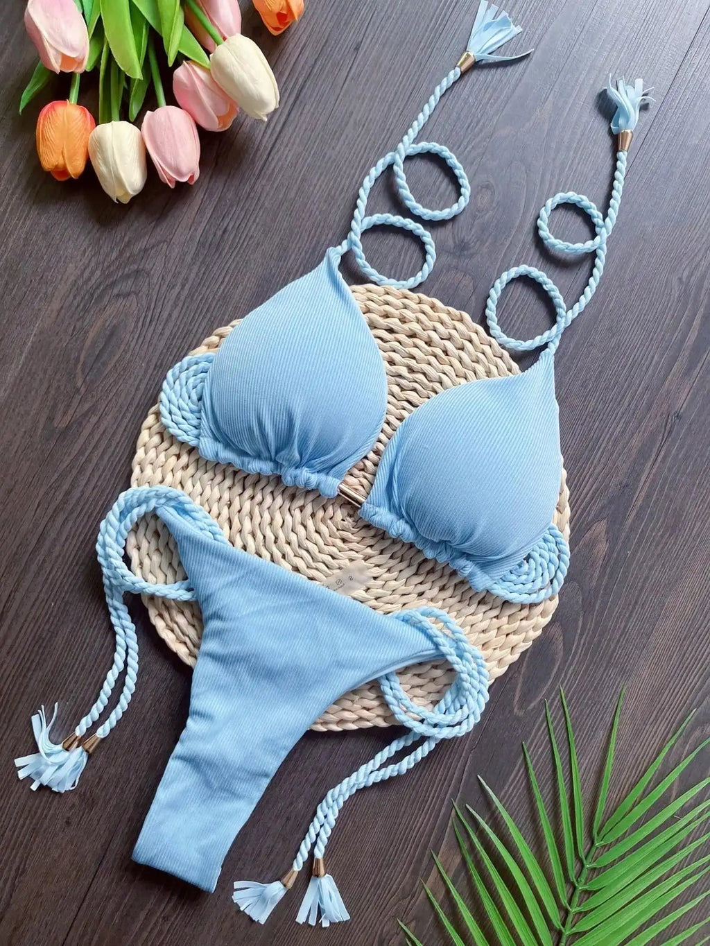 RUOTONSEPT 2024 Sexy Women Swimsuit Braiding rope Bikini Set Two - piece Triangle Solid Swimwear Bathing Suit Brazilian Biquinis - Nouti.market