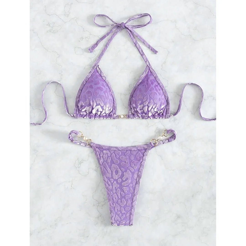 S - XL Leopard Halter Mini Micro Thong Bikini Women Swimwear Female Swimsuit Two - pieces Bikini set Bather Bathing Suit Swim V5207 - Nouti.market