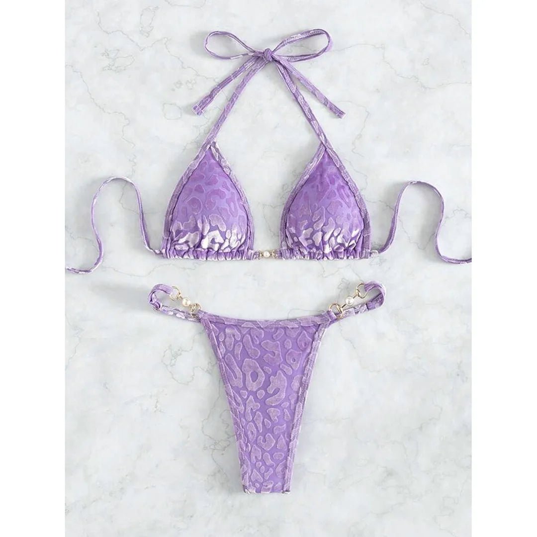 S - XL Leopard Halter Mini Micro Thong Bikini Women Swimwear Female Swimsuit Two - pieces Bikini set Bather Bathing Suit Swim V5207 - Nouti.market