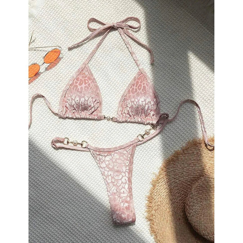 S - XL Leopard Halter Mini Micro Thong Bikini Women Swimwear Female Swimsuit Two - pieces Bikini set Bather Bathing Suit Swim V5207 - Nouti.market