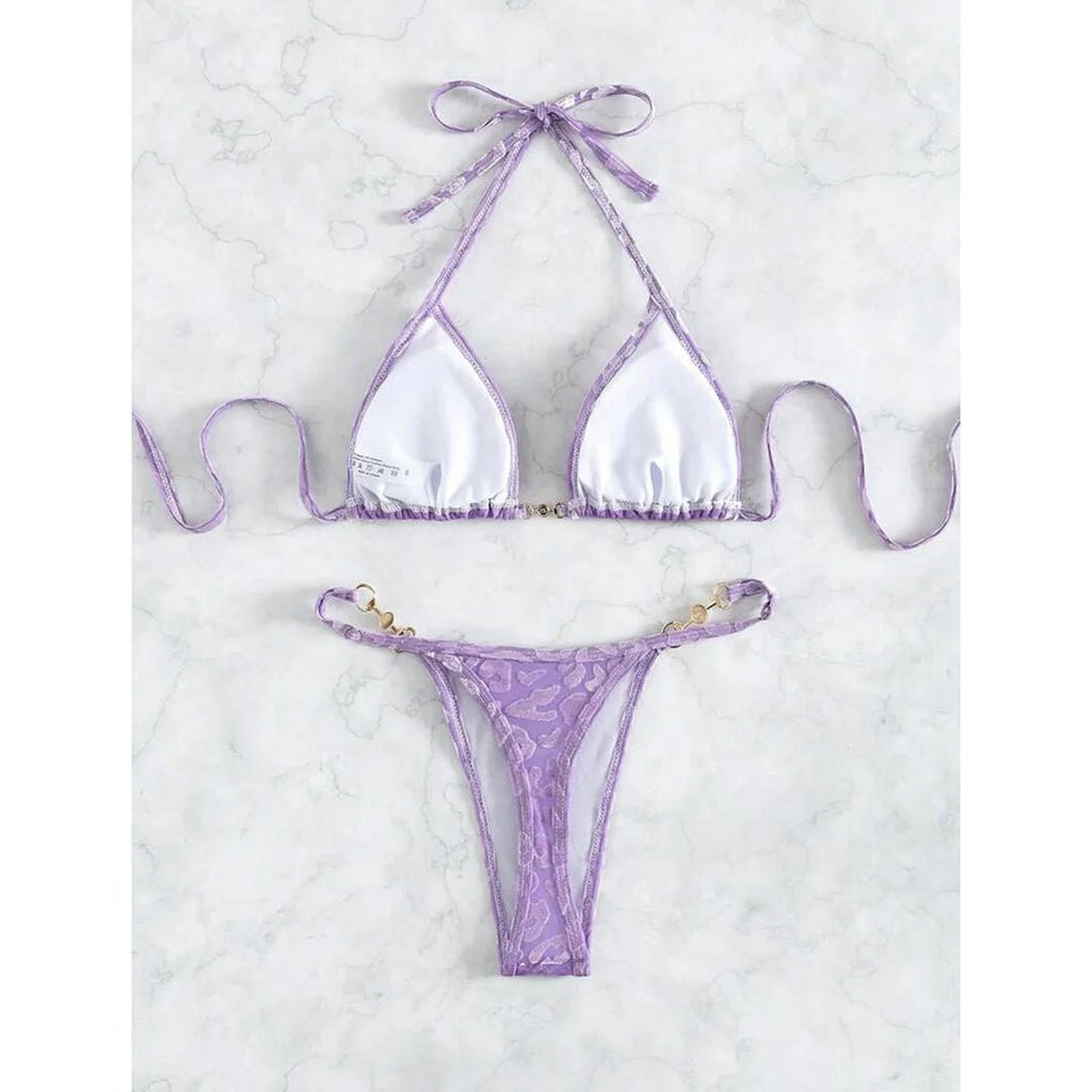 S - XL Leopard Halter Mini Micro Thong Bikini Women Swimwear Female Swimsuit Two - pieces Bikini set Bather Bathing Suit Swim V5207 - Nouti.market