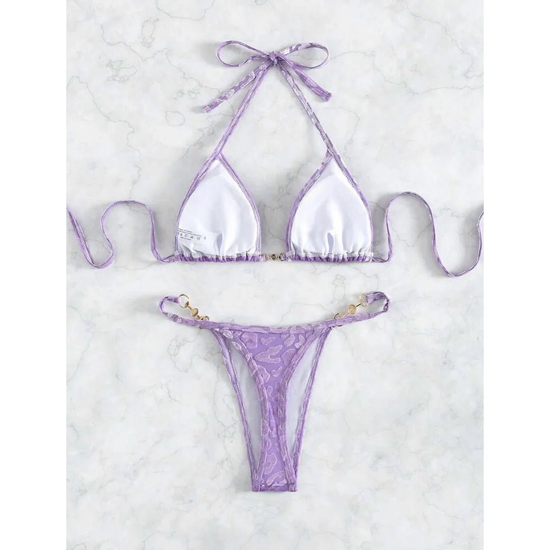 S - XL Leopard Halter Mini Micro Thong Bikini Women Swimwear Female Swimsuit Two - pieces Bikini set Bather Bathing Suit Swim V5207 - Nouti.market