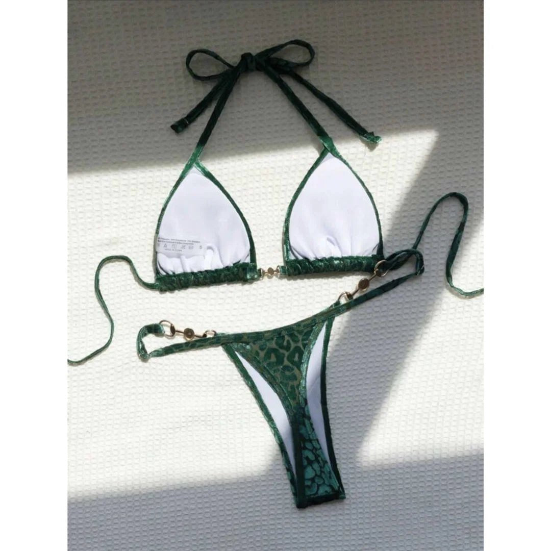 S - XL Leopard Halter Mini Micro Thong Bikini Women Swimwear Female Swimsuit Two - pieces Bikini set Bather Bathing Suit Swim V5207 - Nouti.market