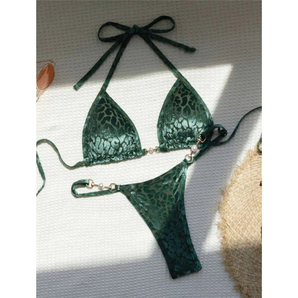 S - XL Leopard Halter Mini Micro Thong Bikini Women Swimwear Female Swimsuit Two - pieces Bikini set Bather Bathing Suit Swim V5207 - Nouti.market