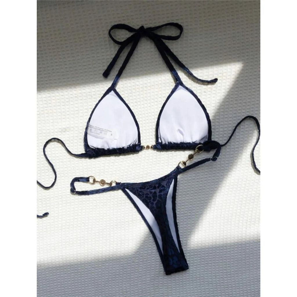 S - XL Leopard Halter Mini Micro Thong Bikini Women Swimwear Female Swimsuit Two - pieces Bikini set Bather Bathing Suit Swim V5207 - Nouti.market