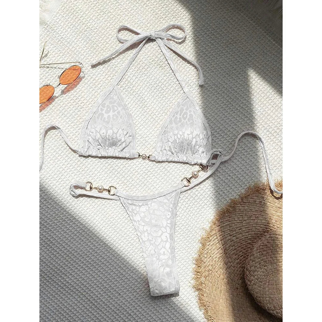 S - XL Leopard Halter Mini Micro Thong Bikini Women Swimwear Female Swimsuit Two - pieces Bikini set Bather Bathing Suit Swim V5207 - Nouti.market