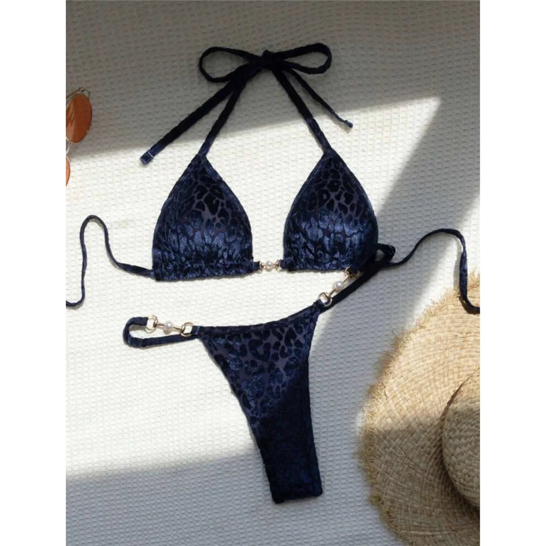 S - XL Leopard Halter Mini Micro Thong Bikini Women Swimwear Female Swimsuit Two - pieces Bikini set Bather Bathing Suit Swim V5207 - Nouti.market
