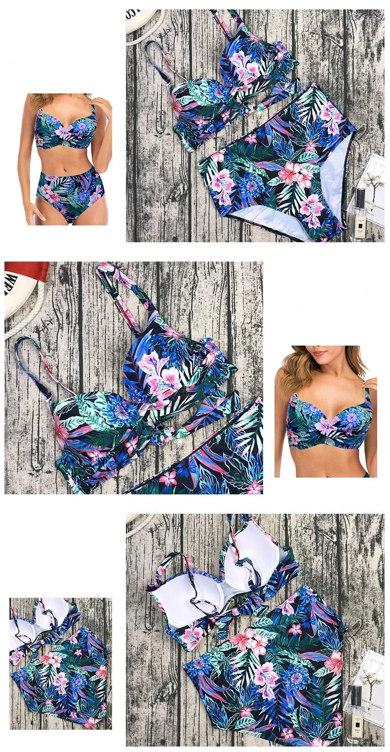 Sexy Bikini Women Push Up Swimwear Swimsuit Flower Print High Waist Bikinis Set Bathing Suit Beach Bikini Banadores Mujer 2026 - Nouti.market