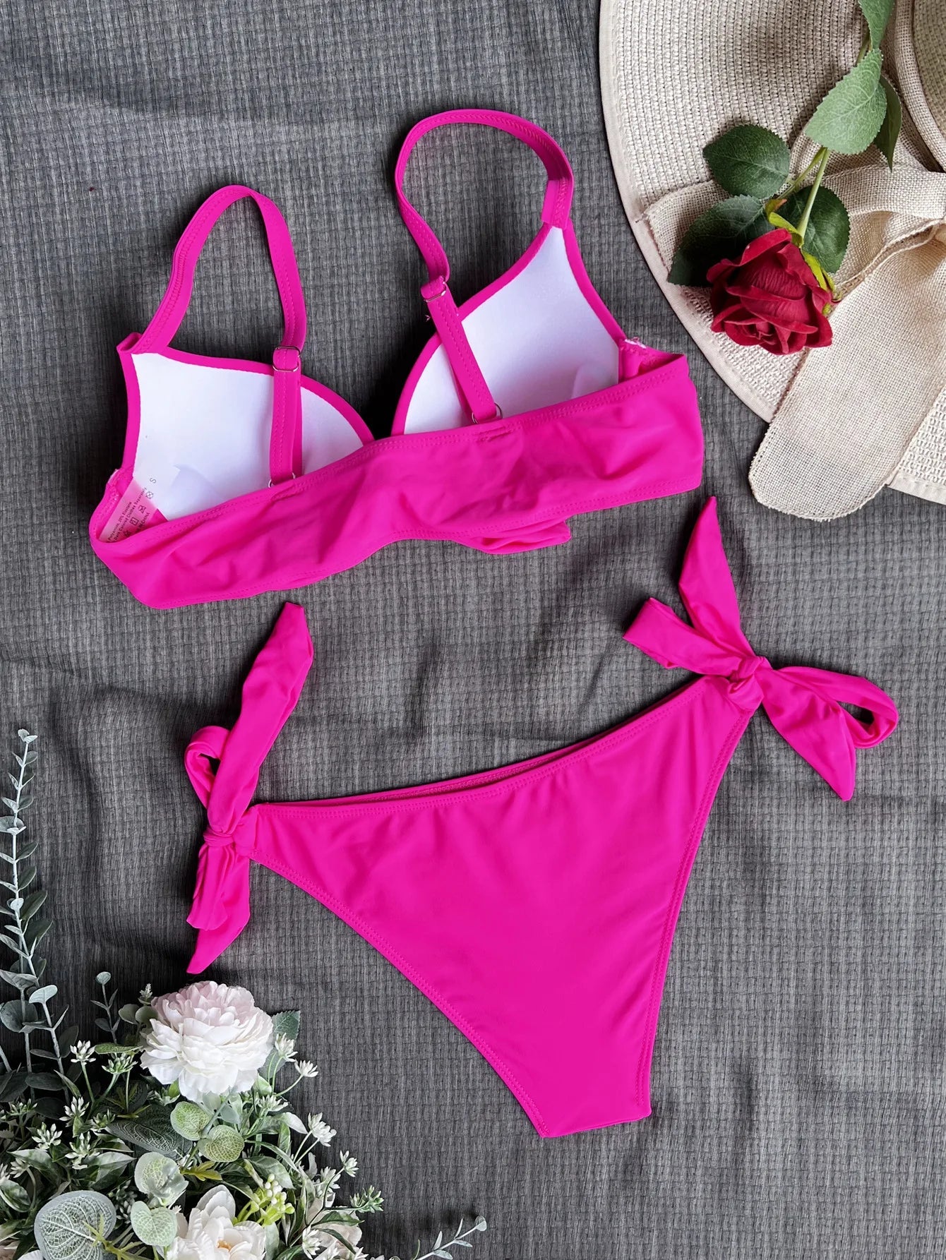 sexy front bow knot push up bikinis two pieces solid swimsuit tie bikini swimsuit Swimwear Biquini conjunto de bikini tankini - Nouti.market