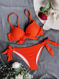 sexy front bow knot push up bikinis two pieces solid swimsuit tie bikini swimsuit Swimwear Biquini conjunto de bikini tankini - Nouti.market