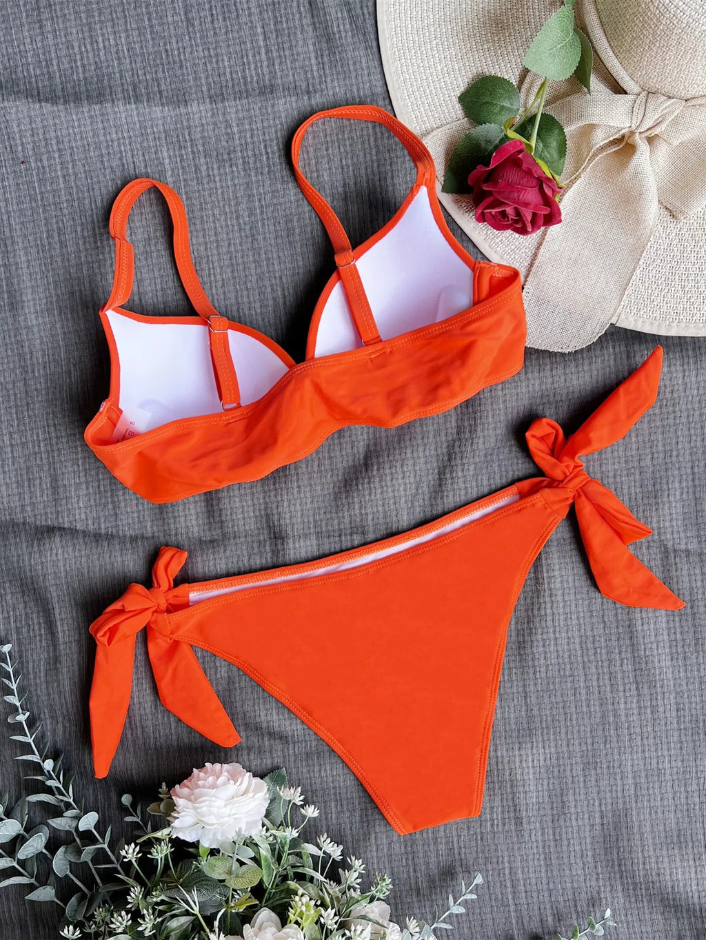 sexy front bow knot push up bikinis two pieces solid swimsuit tie bikini swimsuit Swimwear Biquini conjunto de bikini tankini - Nouti.market