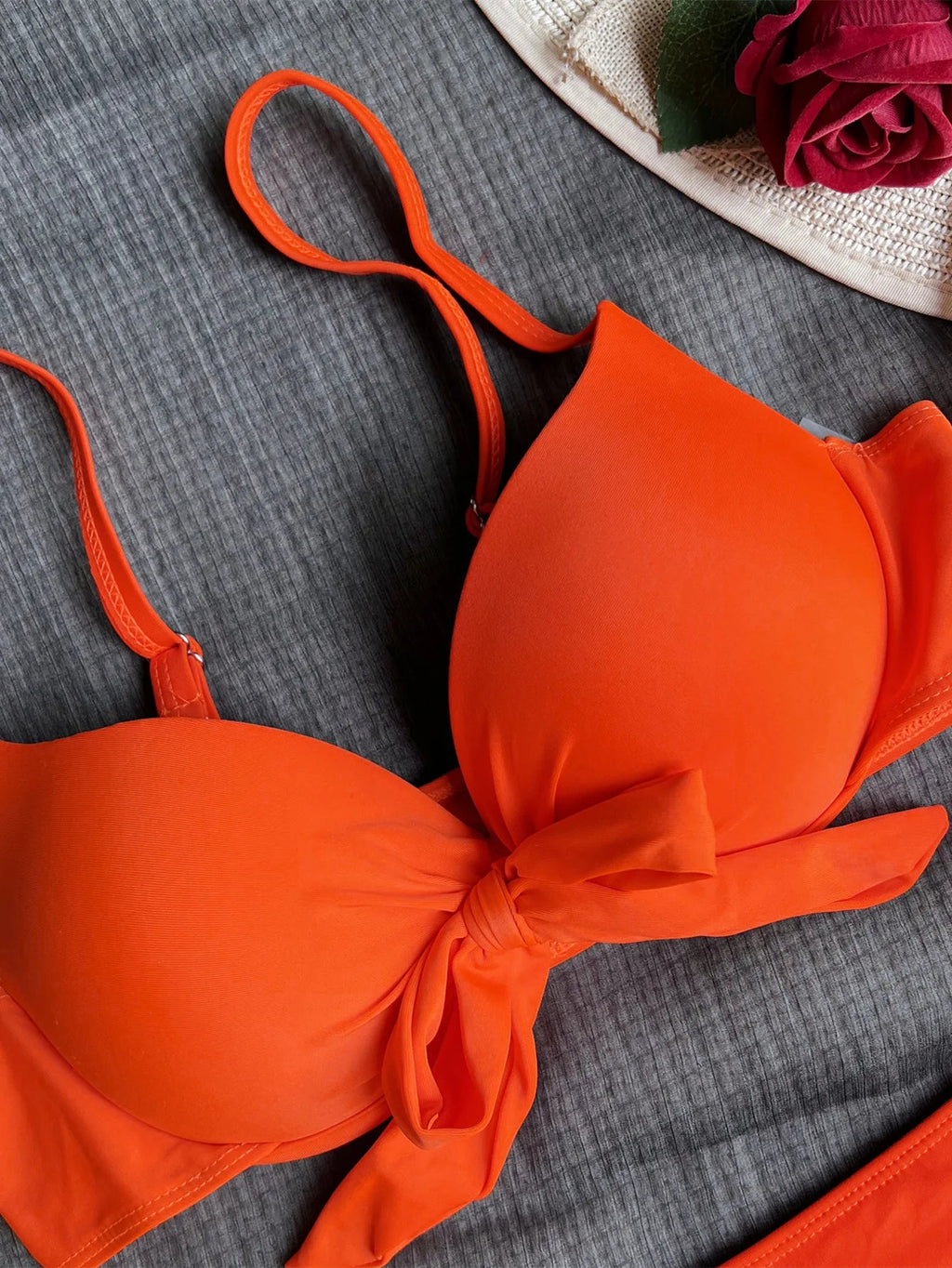 sexy front bow knot push up bikinis two pieces solid swimsuit tie bikini swimsuit Swimwear Biquini conjunto de bikini tankini - Nouti.market