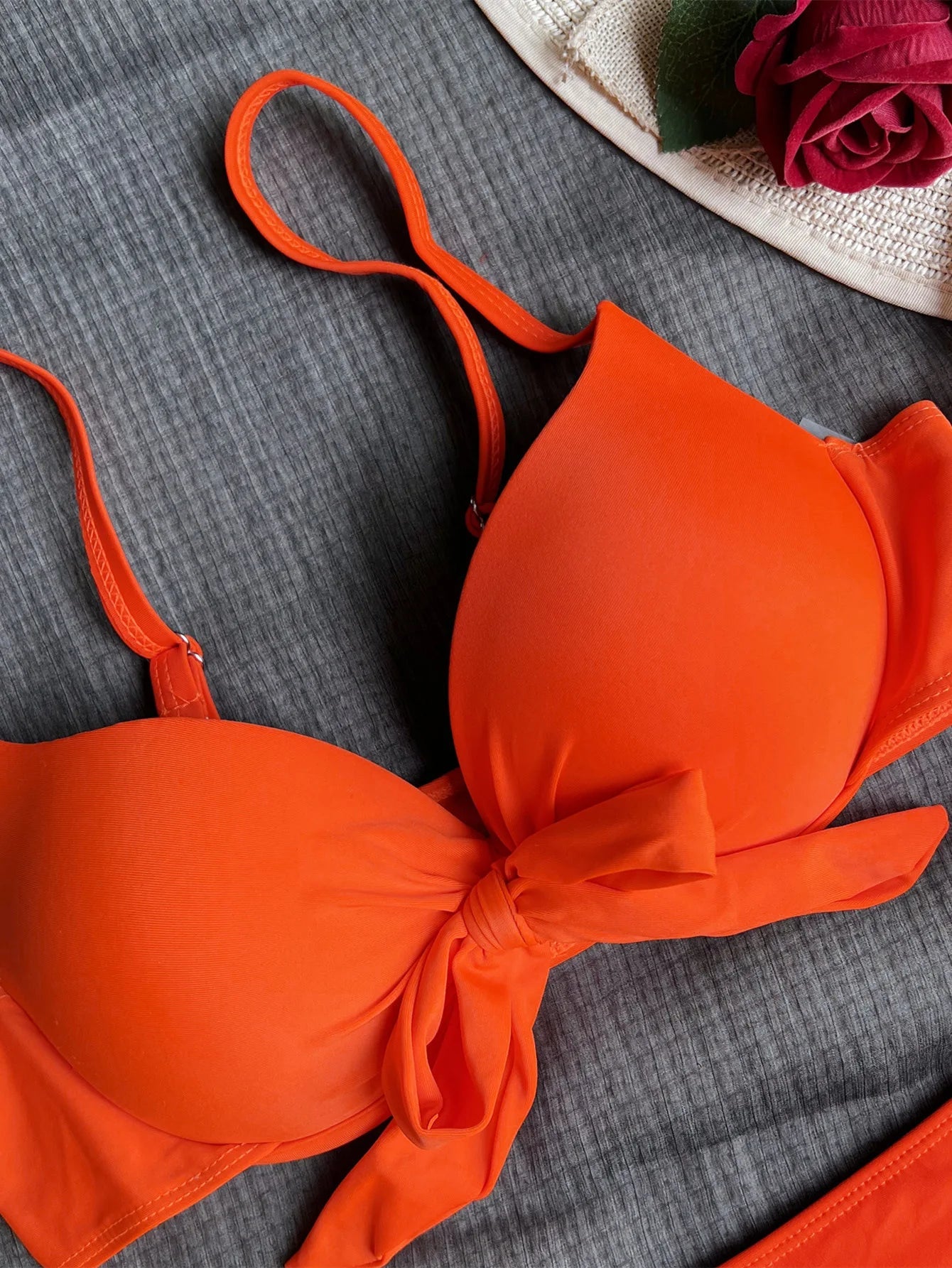 sexy front bow knot push up bikinis two pieces solid swimsuit tie bikini swimsuit Swimwear Biquini conjunto de bikini tankini - Nouti.market