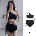 sexy Korean fashion one shoulder crop top mujer black drawstring shorts bottoms bikinis sets two pieces swimsuit padded swimwear - Nouti.market