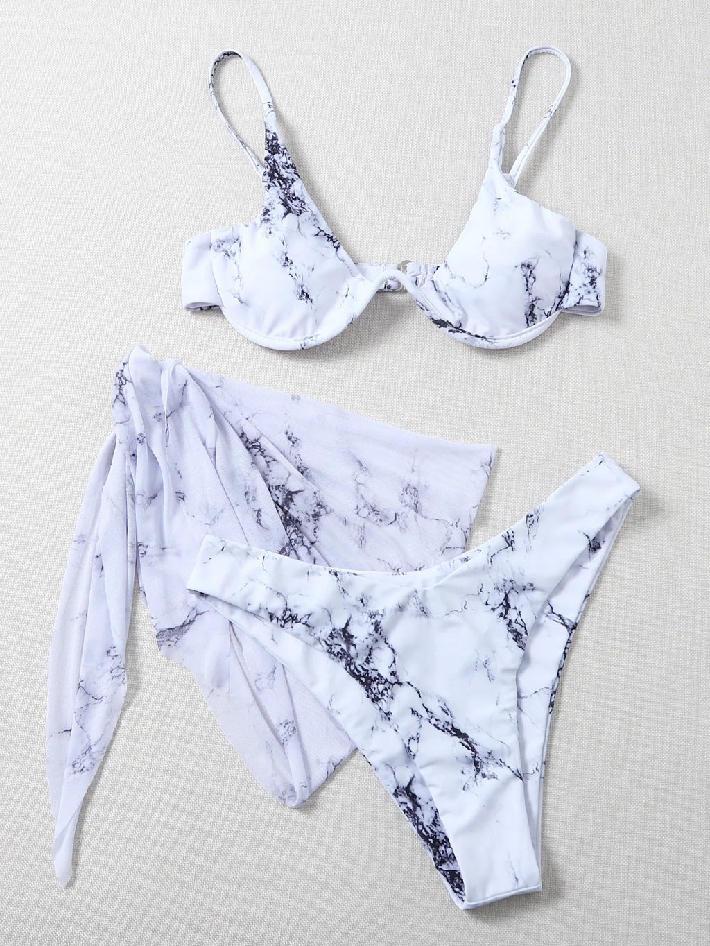 Sexy Marble Print Bikini 2026 Women Push Up Bra Underwire 3 Piece Swimsuit Brazilian Beach Bathing Suit Swimwear Swimming Suits - Nouti.market