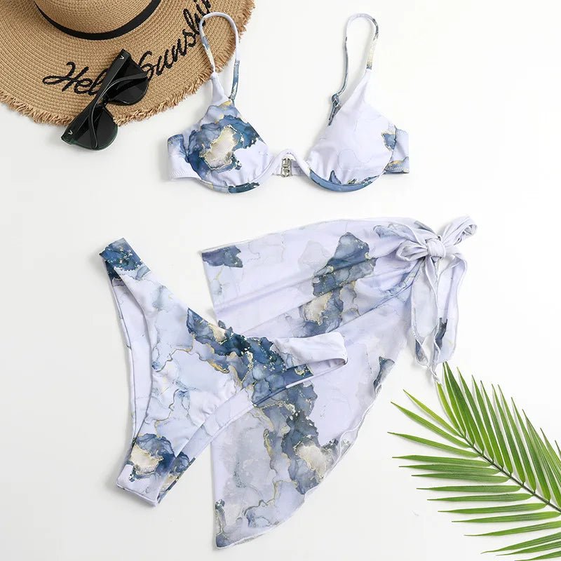 Sexy Marble Print Bikini 2026 Women Push Up Bra Underwire 3 Piece Swimsuit Brazilian Beach Bathing Suit Swimwear Swimming Suits - Nouti.market