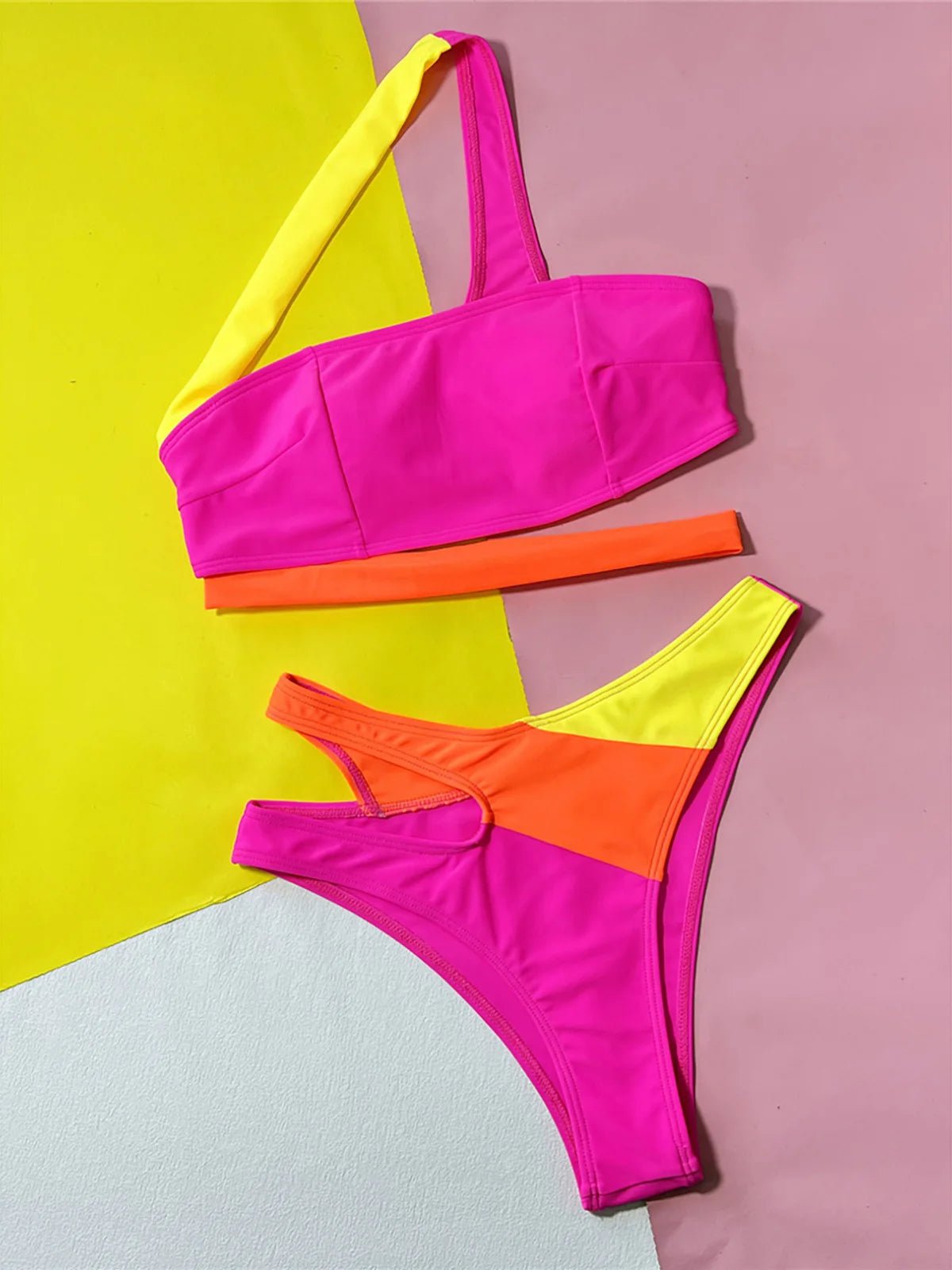 Sexy Splicing Asymmetric One Shoulder Bikini Female Swimsuit Women Swimwear Two - pieces Bikini set Bather Bathing Suit Swim K5395 - Nouti.market
