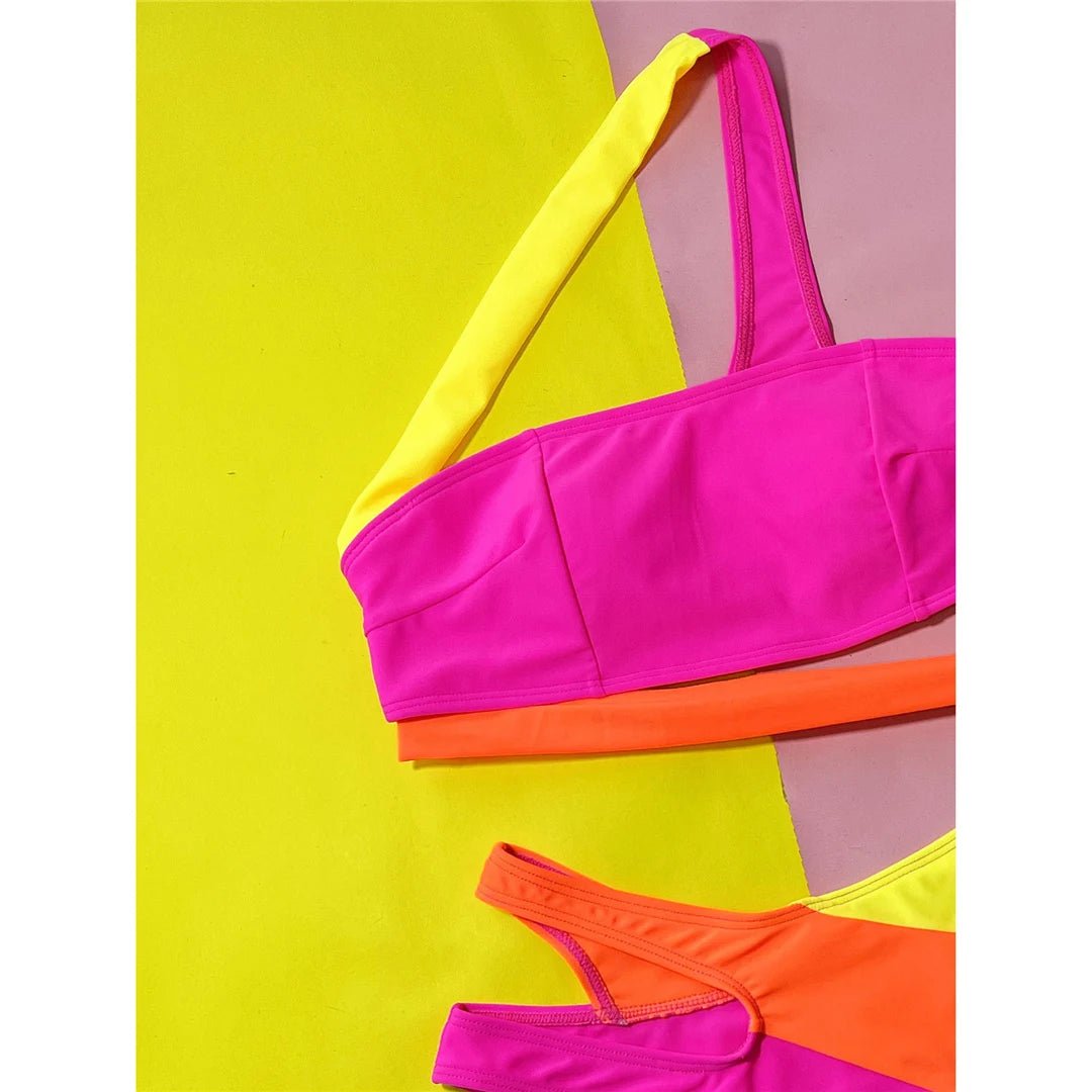 Sexy Splicing Asymmetric One Shoulder Bikini Female Swimsuit Women Swimwear Two - pieces Bikini set Bather Bathing Suit Swim K5395 - Nouti.market