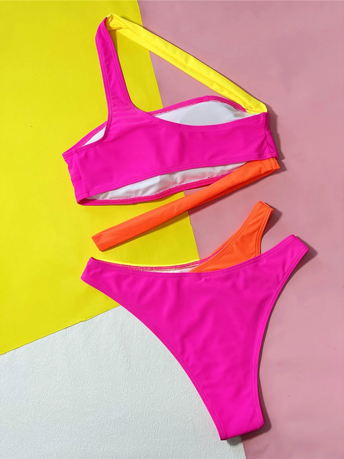 Sexy Splicing Asymmetric One Shoulder Bikini Female Swimsuit Women Swimwear Two - pieces Bikini set Bather Bathing Suit Swim K5395 - Nouti.market