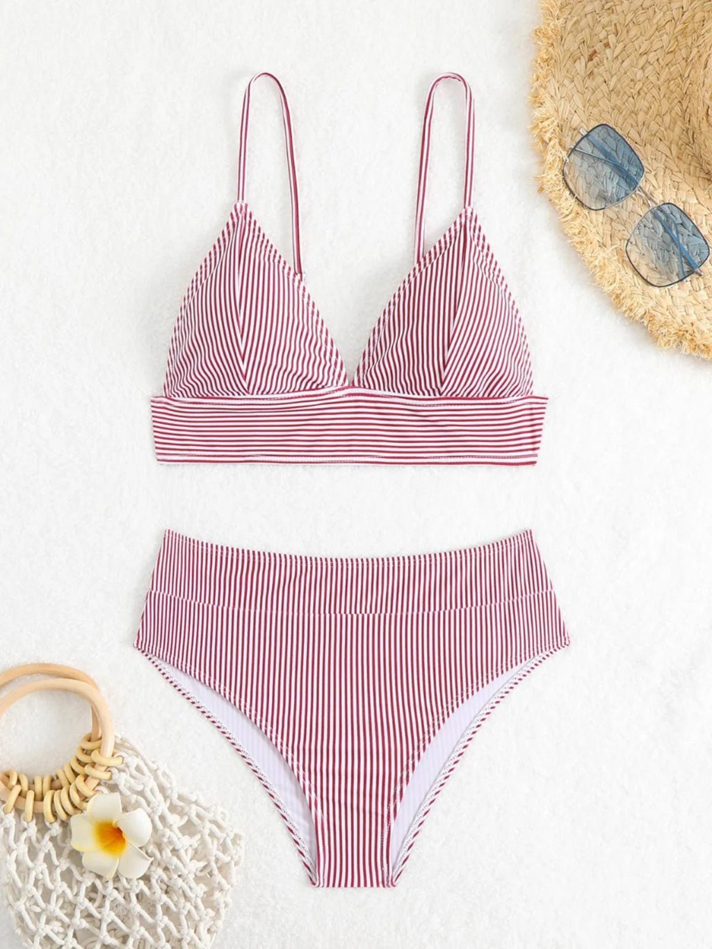 Sexy Striped Bikini Swimsuit Women's Fashionable Two - Piece Swimwear V - Neck Design with Chest Pad No Steel Support - Nouti.market